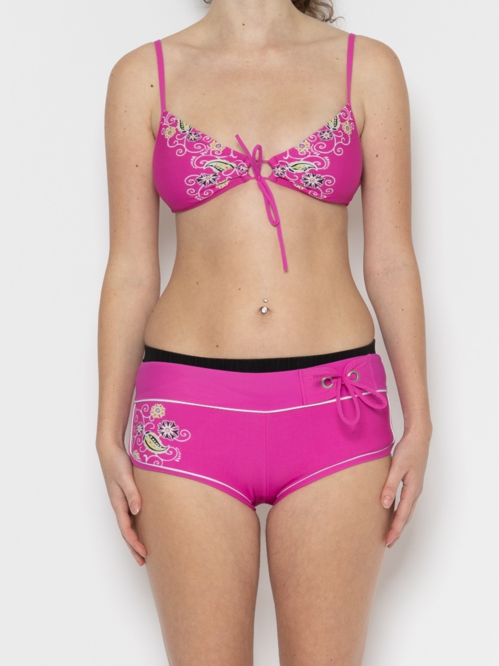 Y2k pink flower print bikini set athleta size small swim shorts bralette top